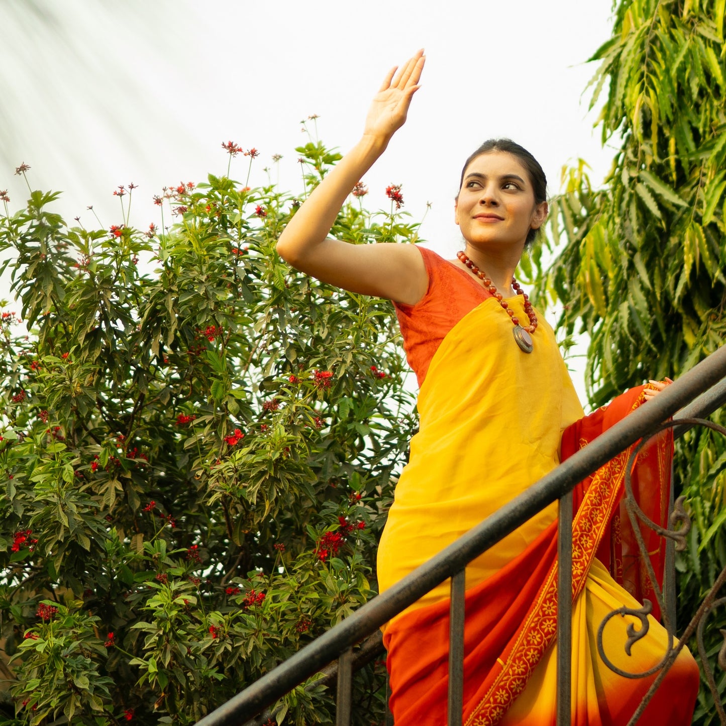 sunset Chiffon Hand Block Print Saree