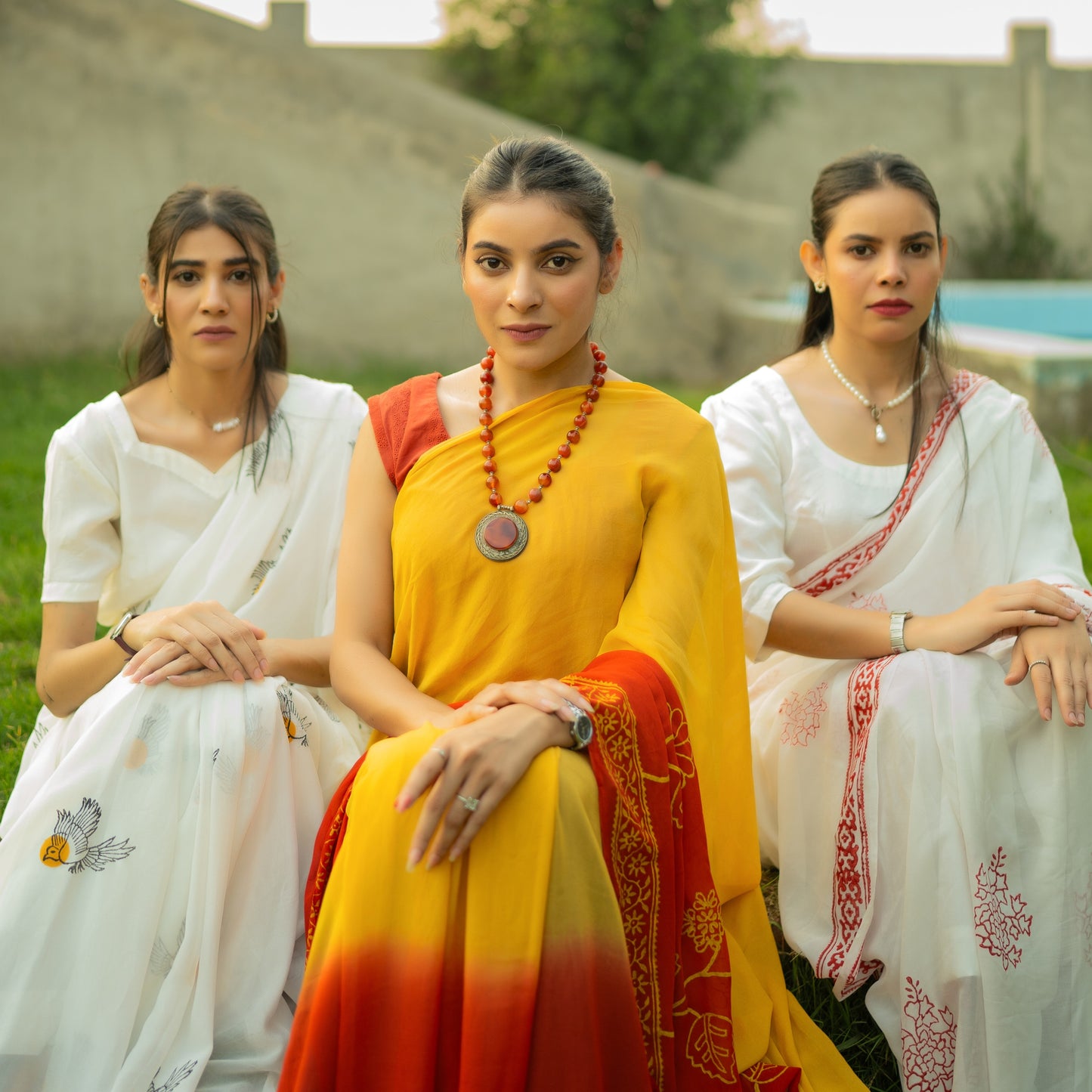 sunset Chiffon Hand Block Print Saree