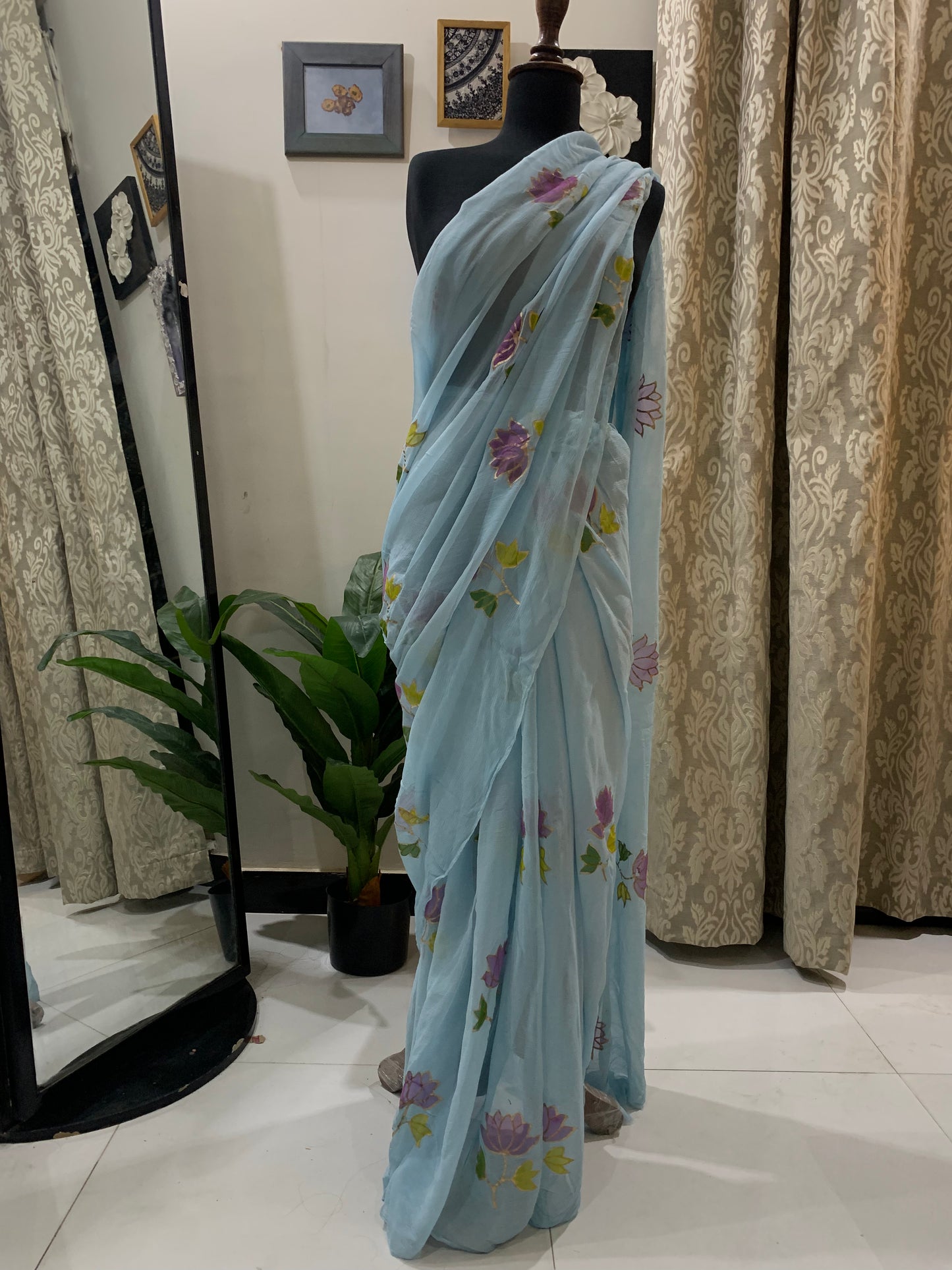 Asmani Chiffon Hand Painted Saree
