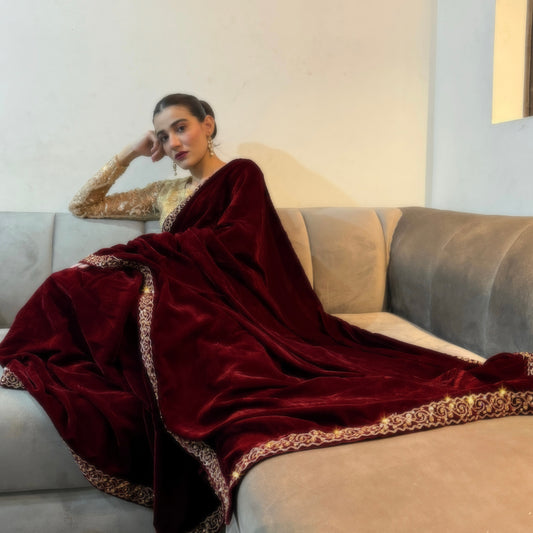 Red Velvet Saree