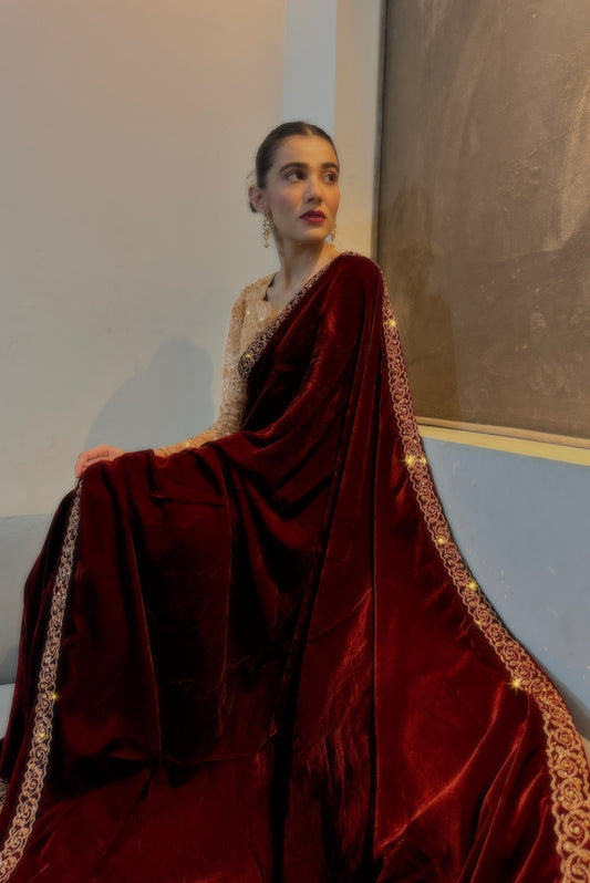 Red Velvet Saree