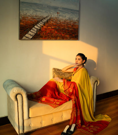 sunset Chiffon Hand Block Print Saree