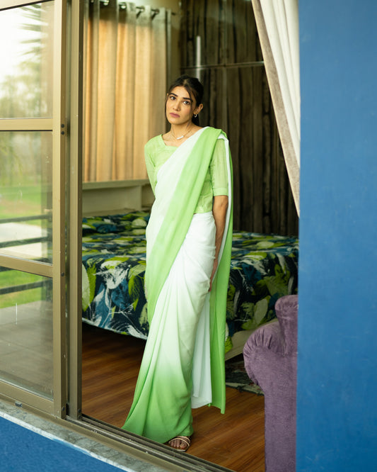 Ombre Limegreen Saree