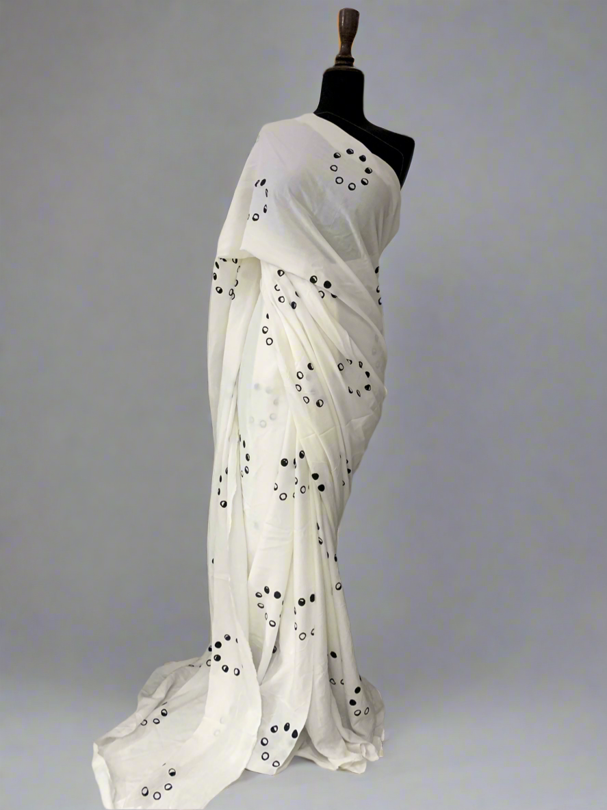 Moon Phase Hand Block Print Cotton Saree