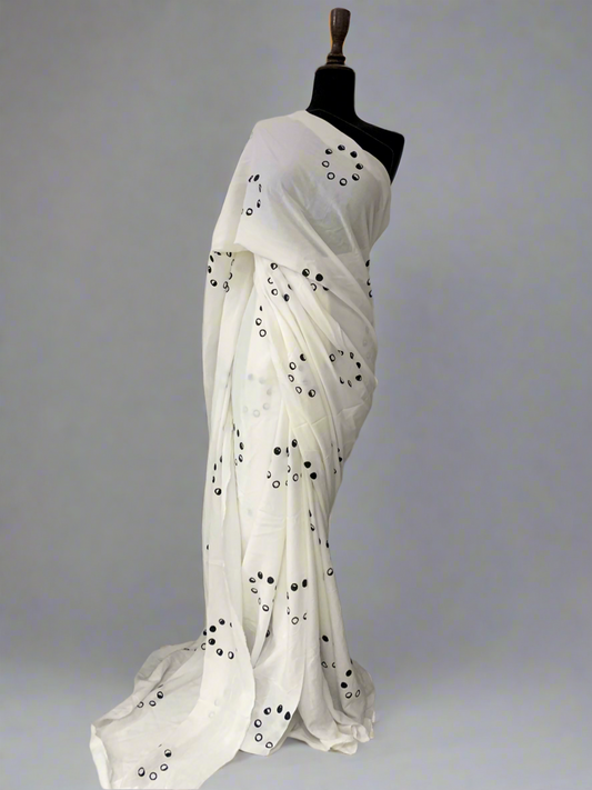 Moon Phase Hand Block Print Cotton Saree