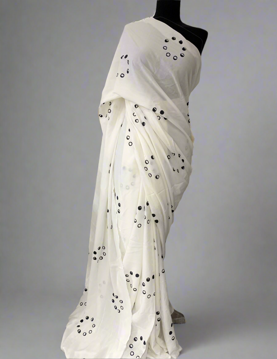 Moon Phase Hand Block Print Cotton Saree