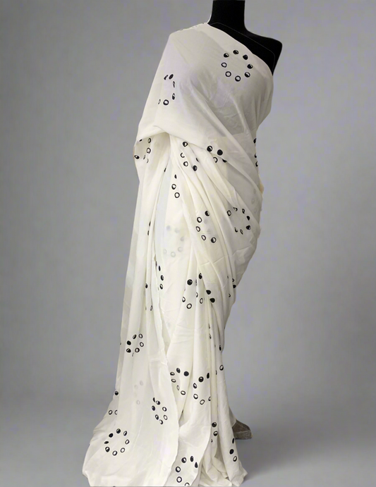 Moon Phase Hand Block Print Cotton Saree
