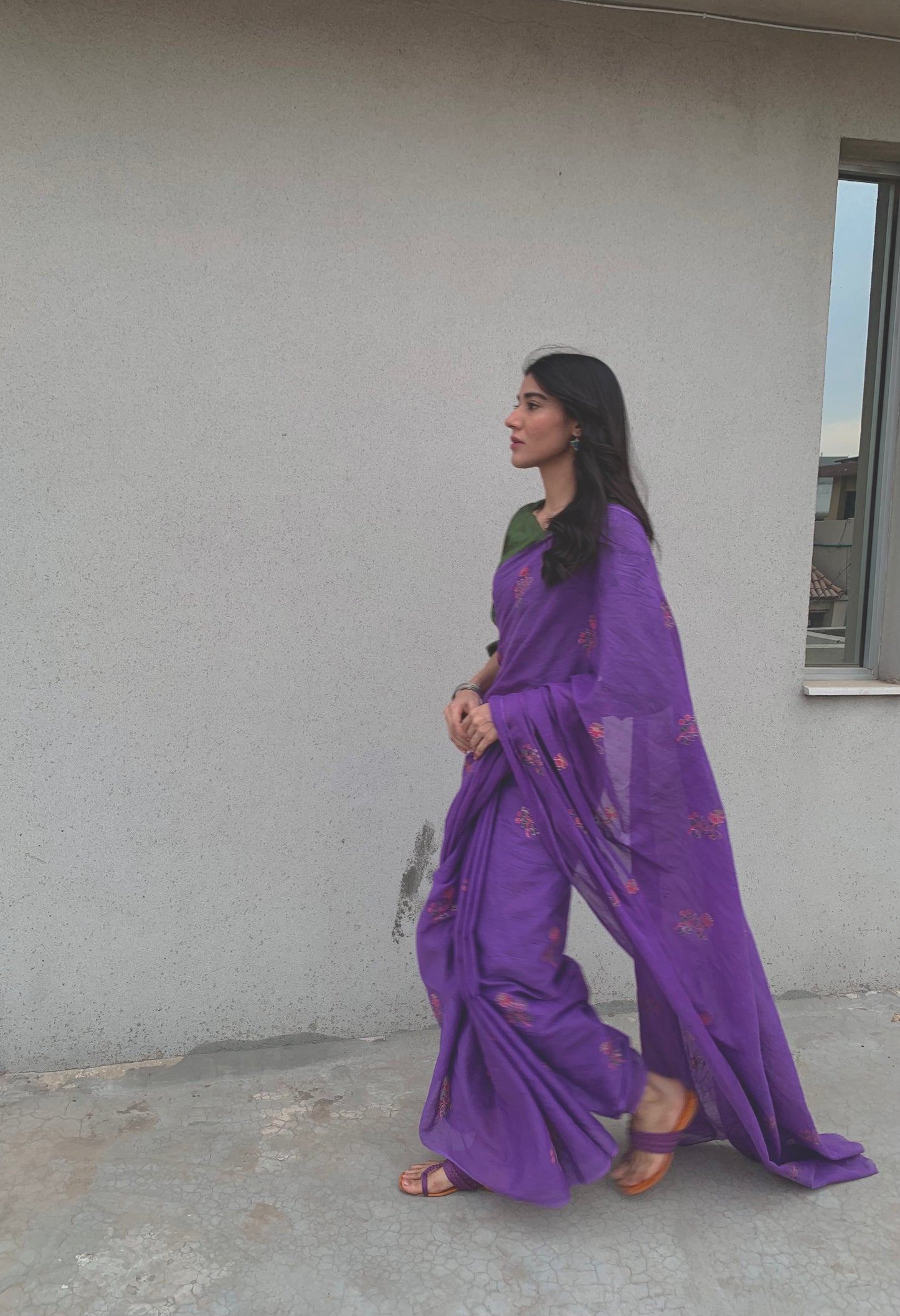 Lavender Hand Block Print Cotton Saree