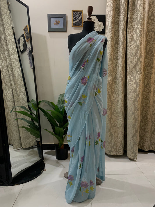 Asmani Chiffon Hand Painted Saree