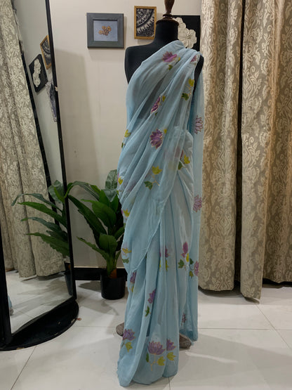 Asmani Chiffon Hand Painted Saree