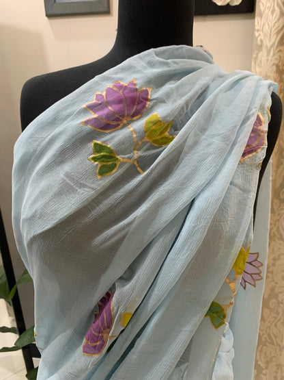 Asmani Chiffon Hand Painted Saree