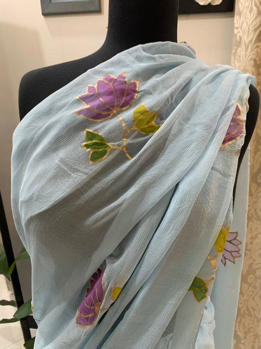 Asmani Chiffon Hand Painted Saree
