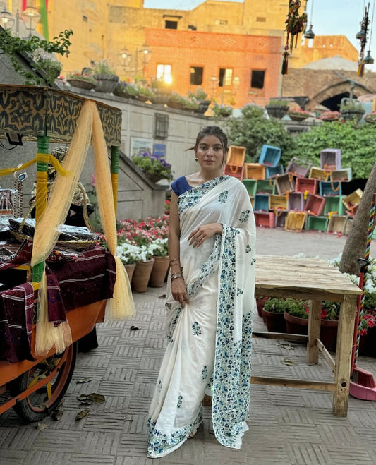 Blue Bell Hand Block Print Cotton Saree