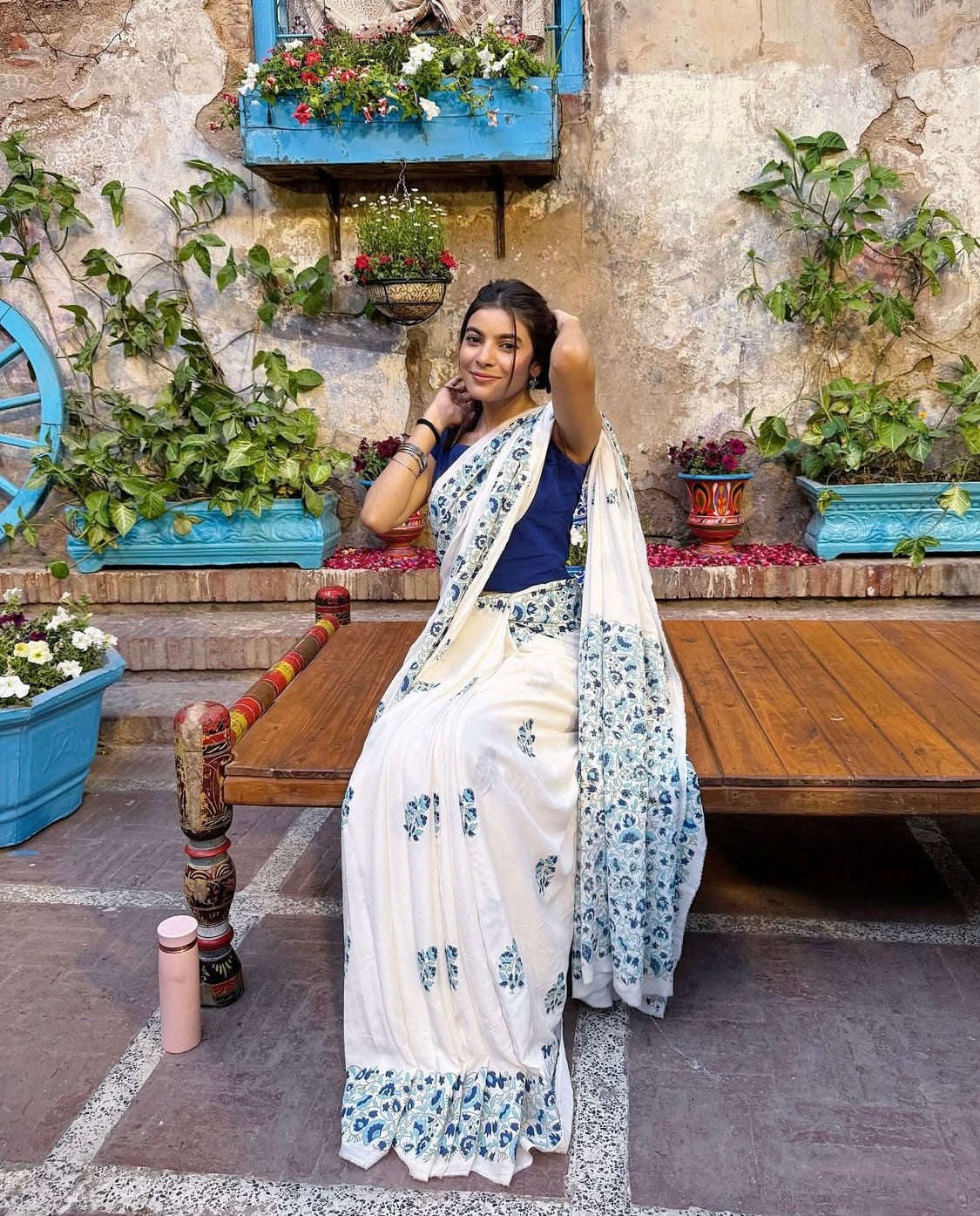 Blue Bell Hand Block Print Cotton Saree