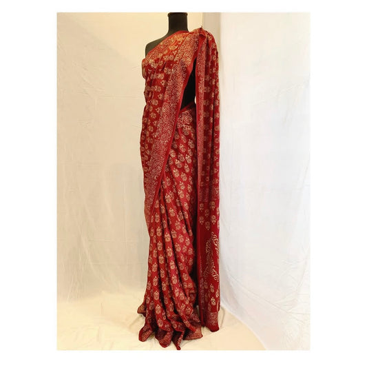Surkh Hand Block print Saree