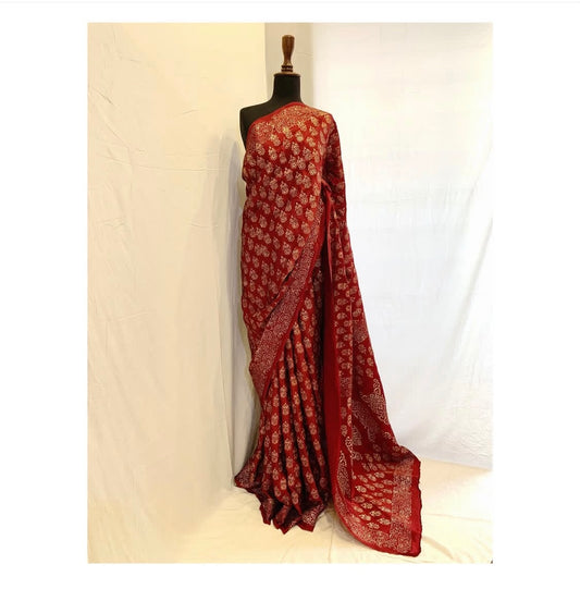 Surkh Hand Block print Saree