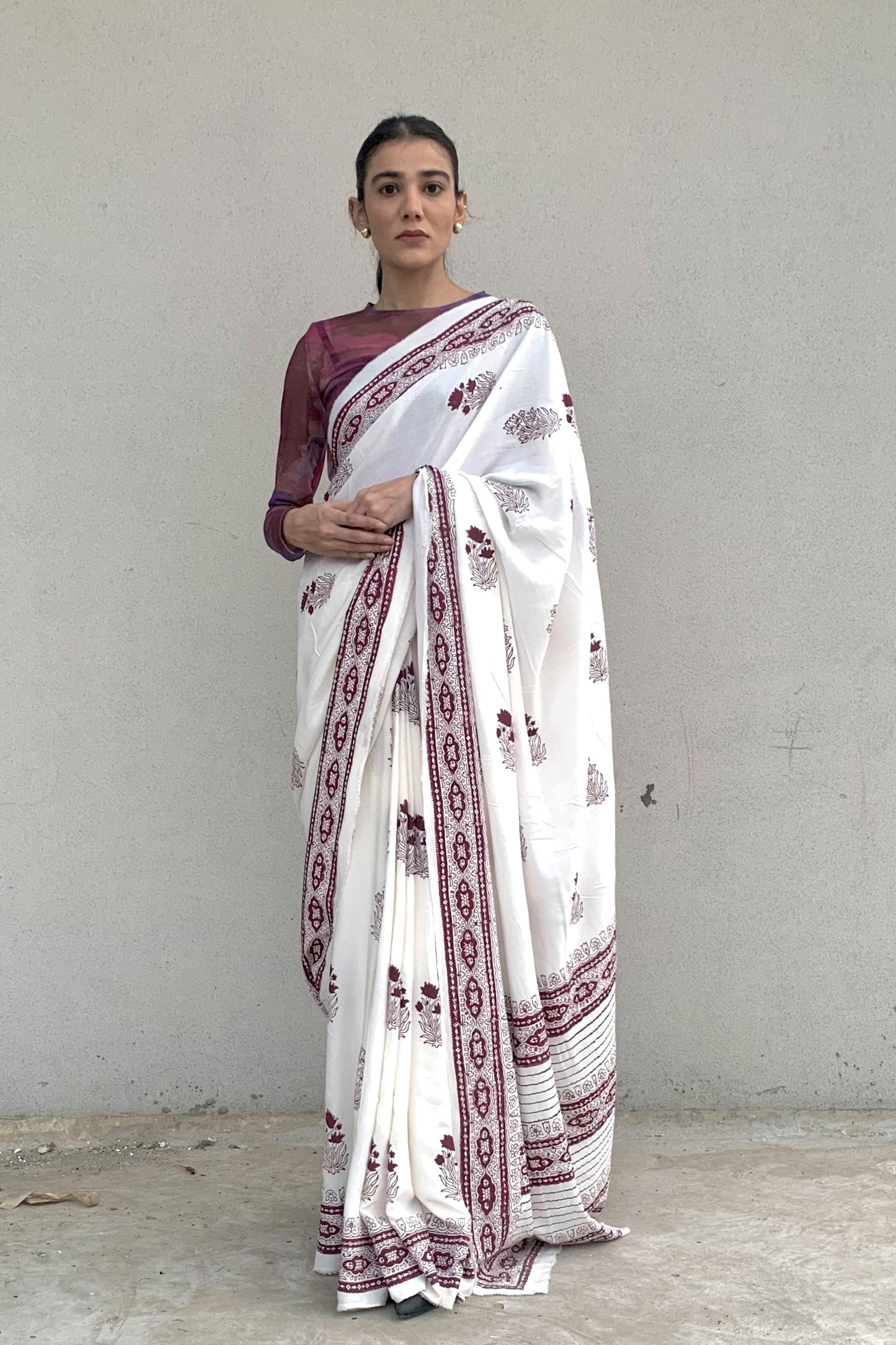 Anaabi Hand Block Print Cotton Saree