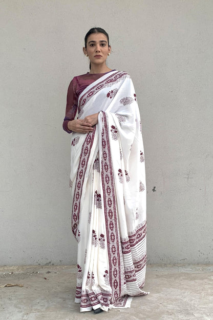 Anaabi Hand Block Print Cotton Saree