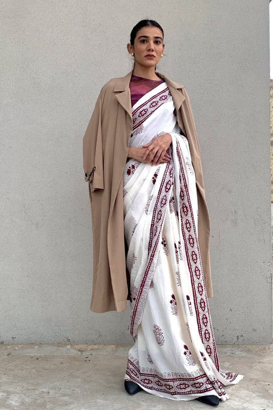 Anaabi Hand Block Print Cotton Saree