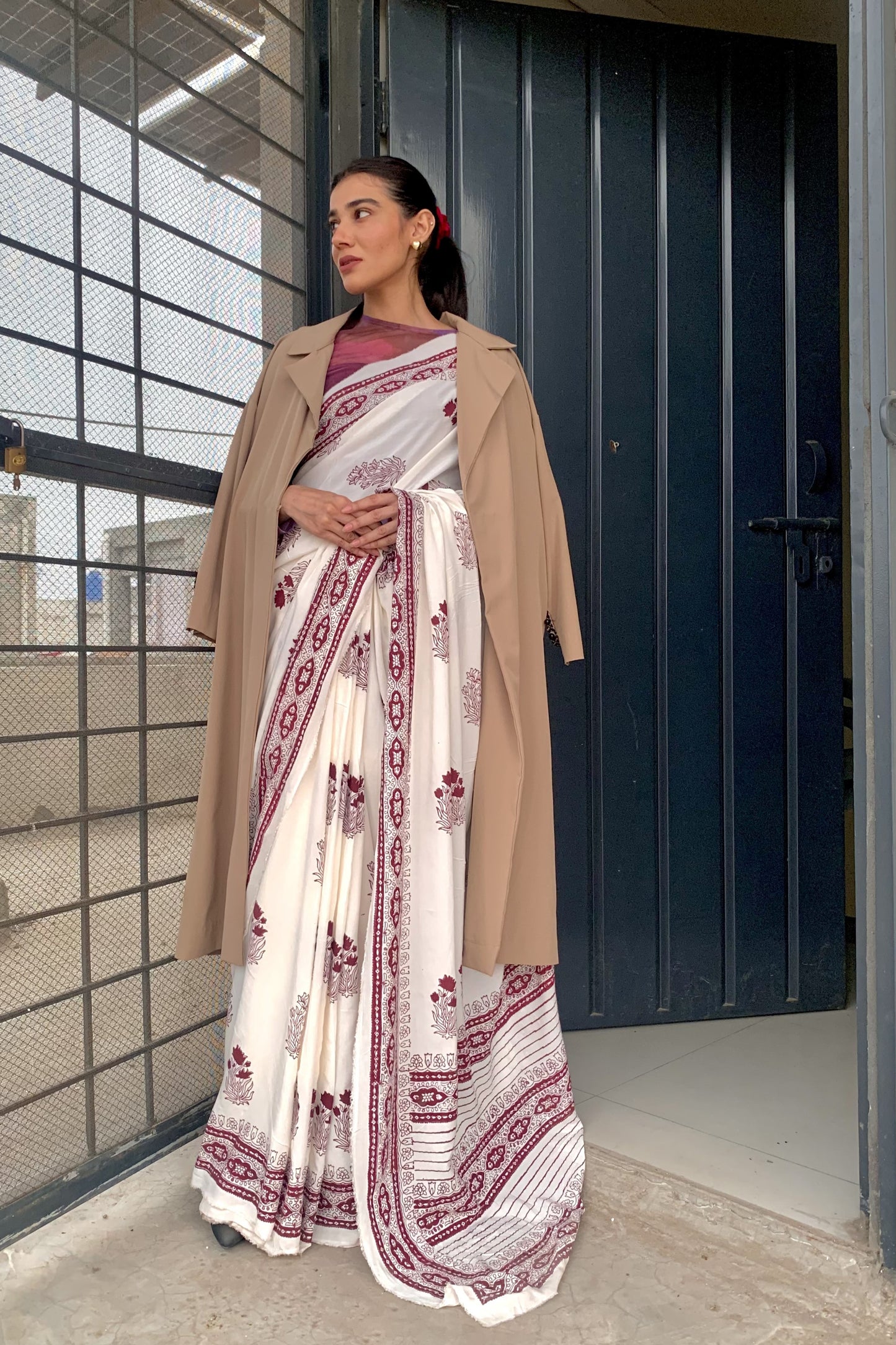 Anaabi Hand Block Print Cotton Saree