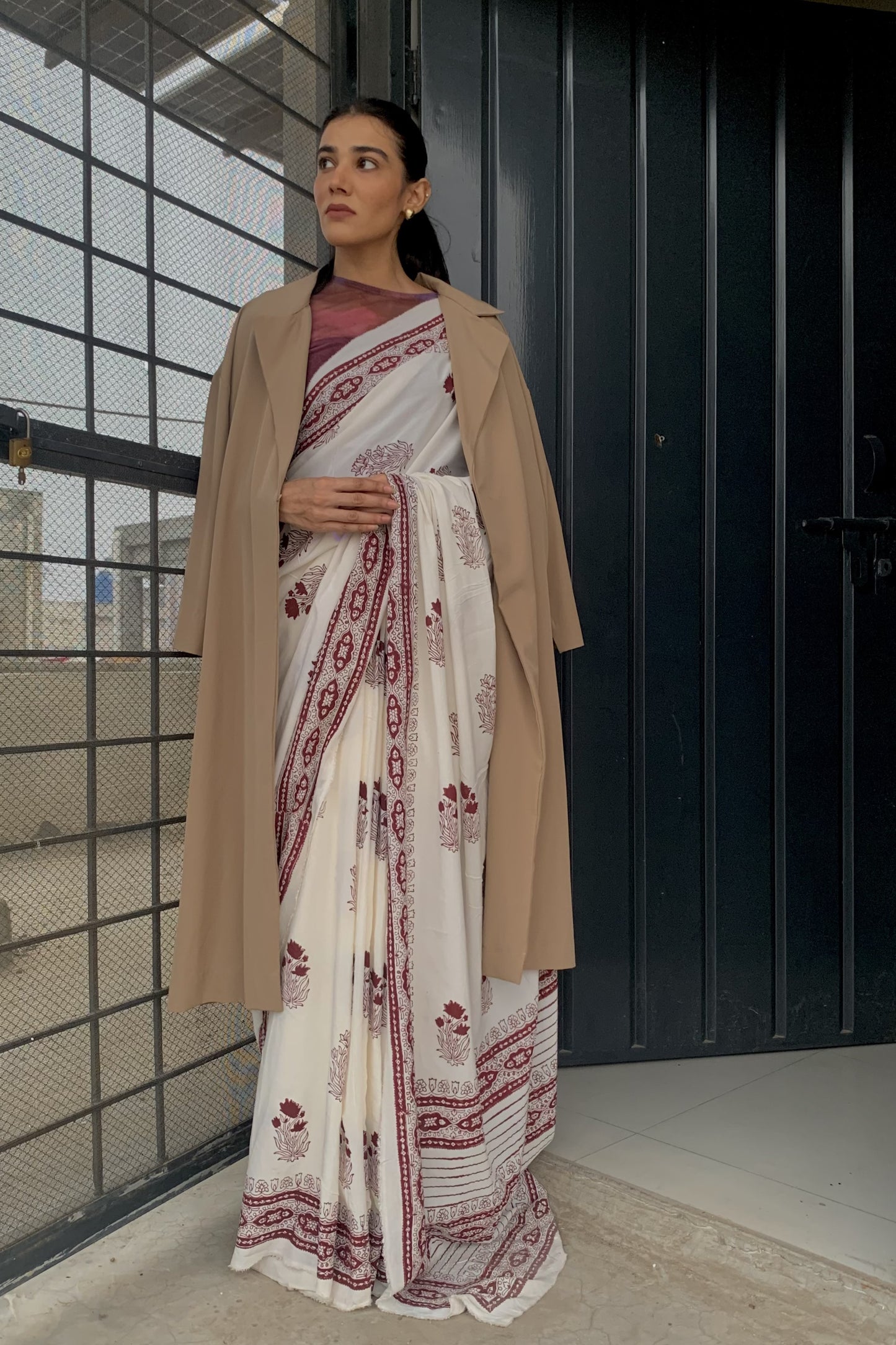 Anaabi Hand Block Print Cotton Saree